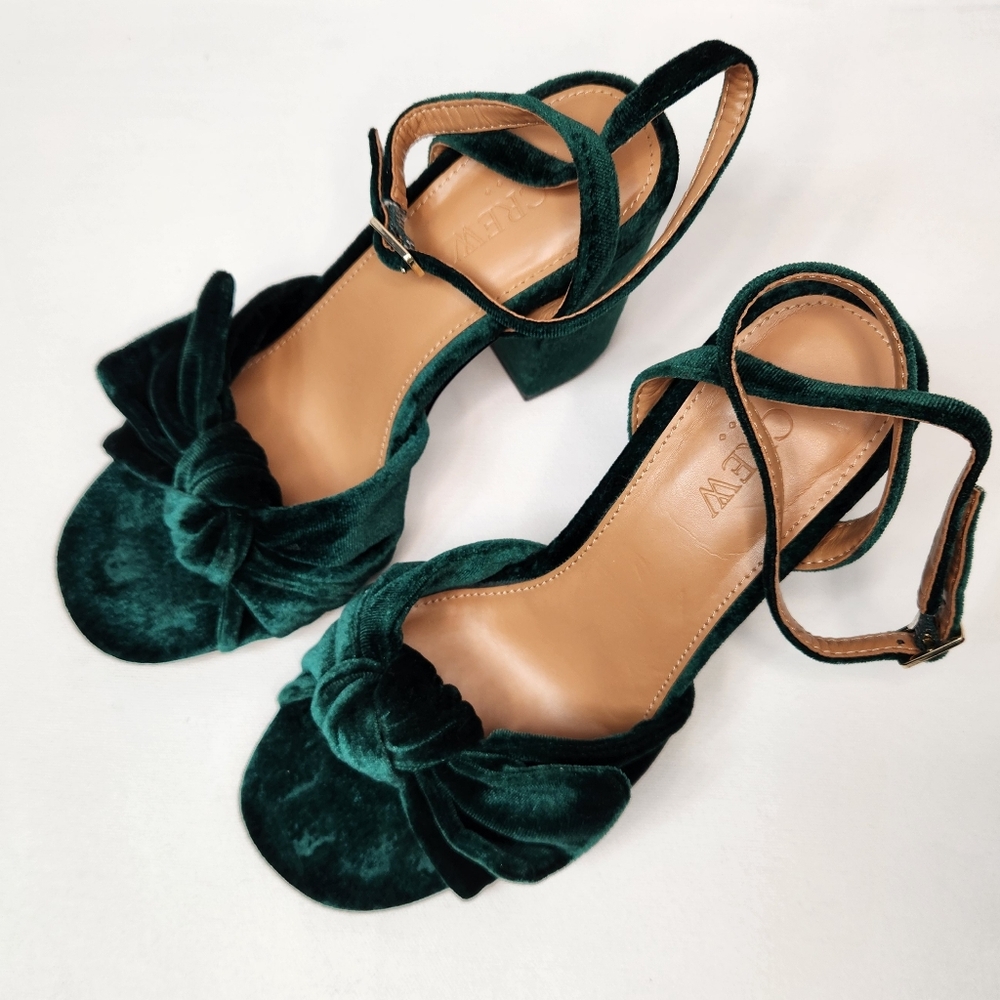 J. Crew Velvet Bow Women's Platform Heels Academic Green Size 7 - Picture 2 of 9